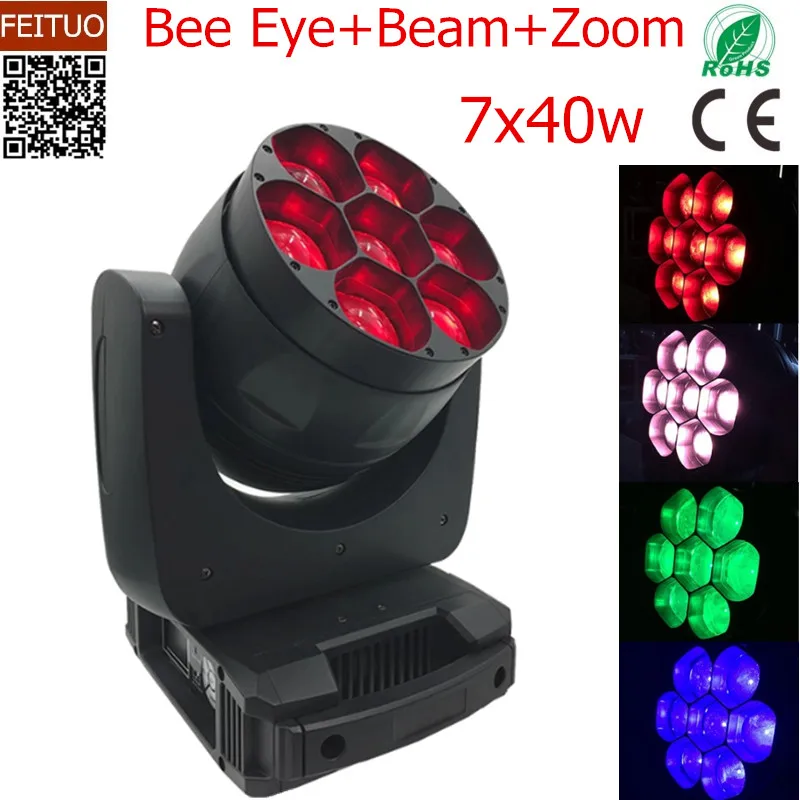 

2pcs/lot Bee Eye LED 7x40W RGBW Beam Moving Head Light 4IN1 DJ Lighting Zoom Stage Effect Party Disco Light
