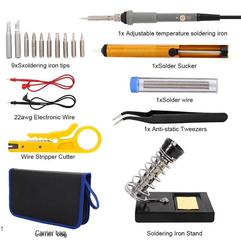 220V 60W Soldering Iron Kit Adjustable Temperature Soldering Iron Station Digital Multimeter Welding DIY Tool Set 220V 60W Soldering Iron Kit Adjustable Temperature Soldering Iron Station Digital Multimeter Welding DIY Tool Set