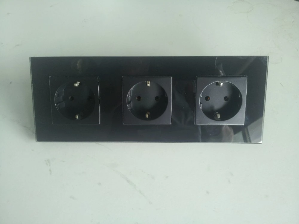 

Drop Shipping supported , EU Triple Power Socket, Black Crystal Glass Panel, 16A EU Standard Wall Outlet without Plug KP003EU-B