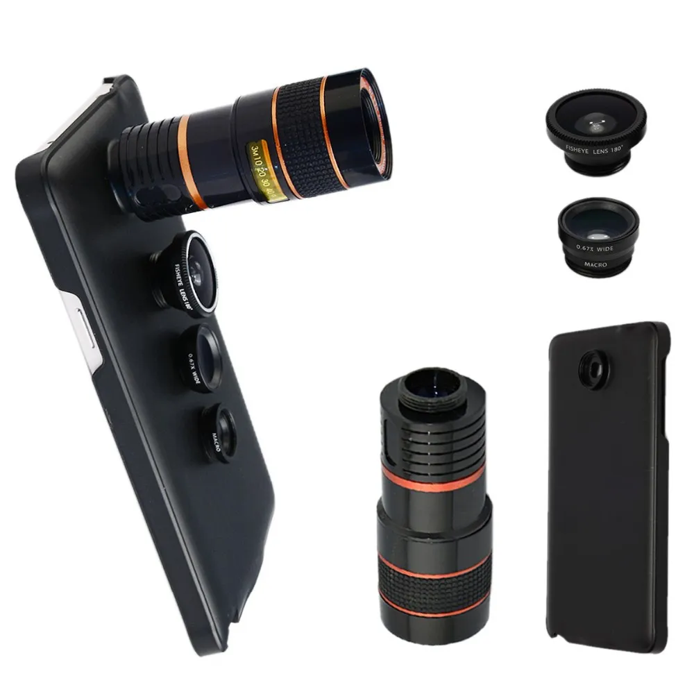 

4 in 1 Camera Lens for Samsung Galaxy Note 5 Zoom 8X Telescope Lens+ fish eye Lens + Wide Angle &Macro Lens with Cover CL-19B85