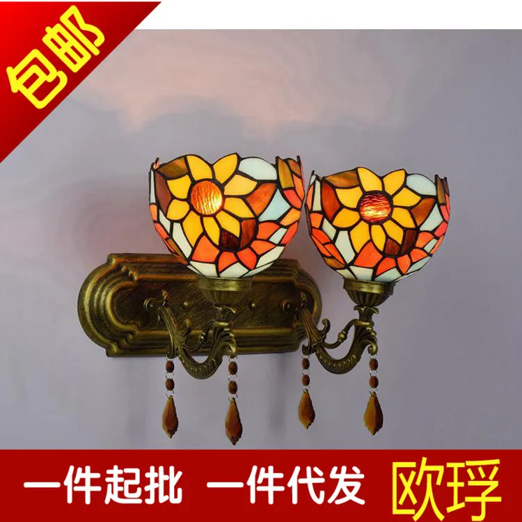

Tiffany sunflower vintage Stained Glass Iron Mermaid wall lamp indoor bedside lamps wall lights for home AC 110V/220V E27