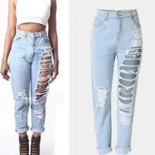 Лидер продаж; дамские хлопковые джинсовые ботильоны длина брюки стрейч отверстие женщин отбеливатель разорвал свободные Девятый брюки джинсы для женщин