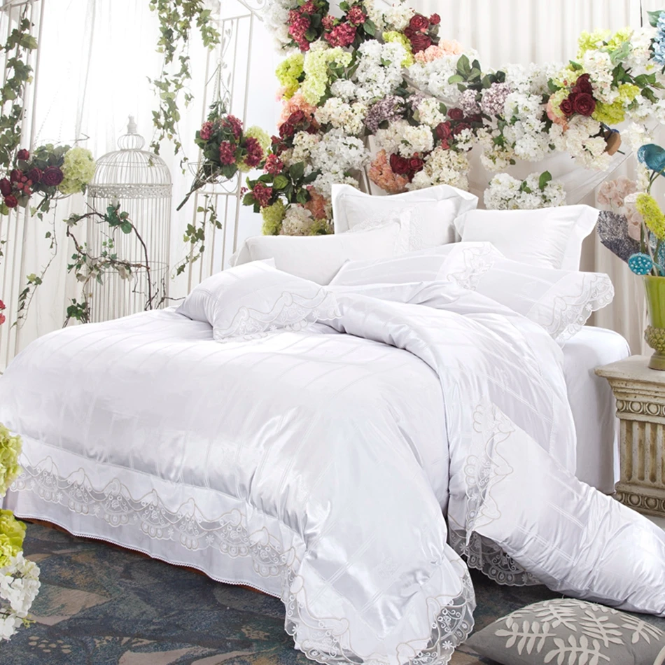 Wedding white duvet cover set for adults,100 cotton duvet cover/satin