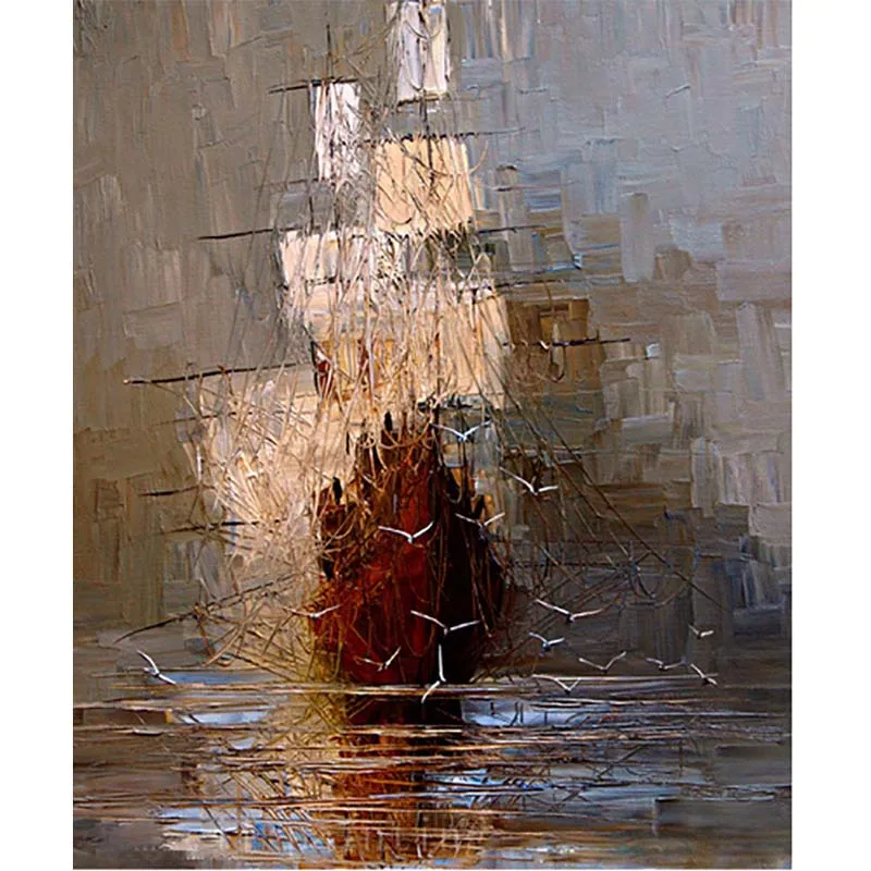 

Handmade Hand painted Modern Abstract Wall Decor Fine Art Acrylic Oil Painting the Boat in the Sea Artwork Canvas Painting art