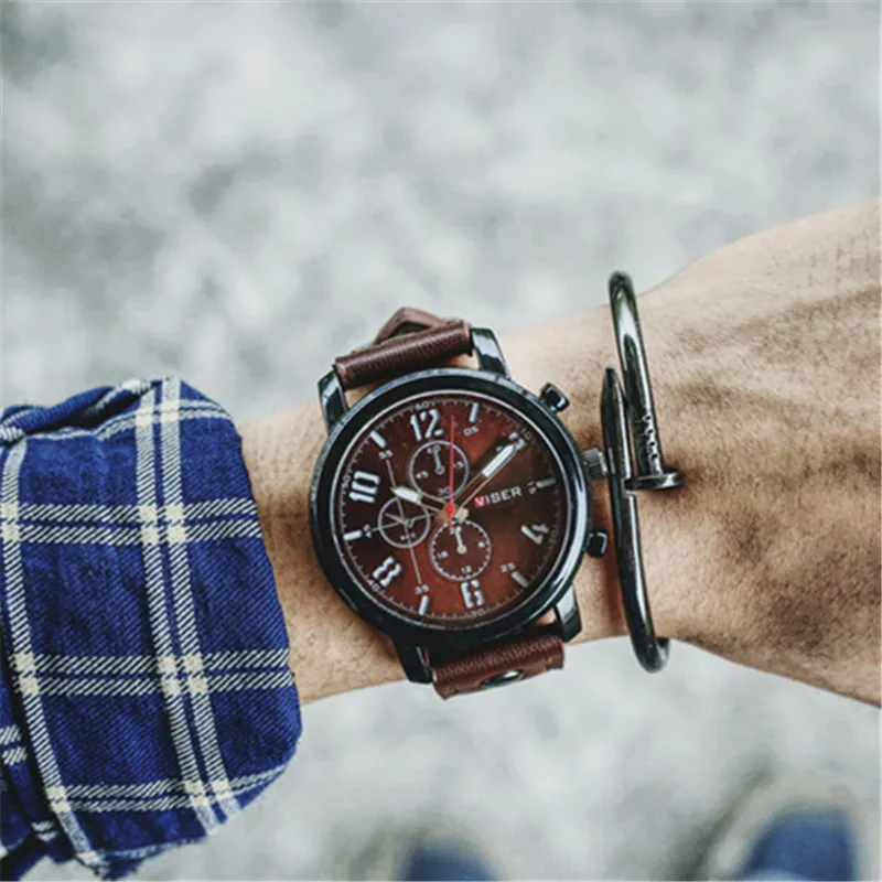 

Men Quartz Watches Drop Shipping New fashion Leather Black clock Military Army Male Wristwatches Men
