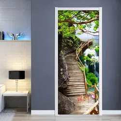 3D двери обои водопад природа пейзаж двери Стикеры фотообои де Parede 3D ПВХ, самоклеющаяся Водонепроницаемый Home Decor