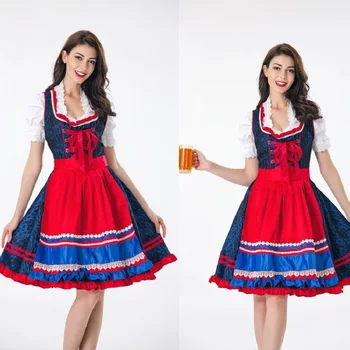 

German Bavarian Oktoberfest Dress Munich National Culture Carnival Costume Maid Cosplay Costume Red Waiter Fancy Print Clothes