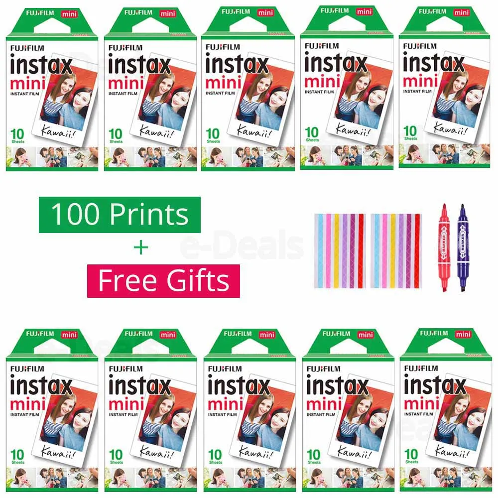 Белая фотобумага Fujifilm Instax Mini 100 листов мгновенная для камер 9 8 7s 90 70 25 50s принтер