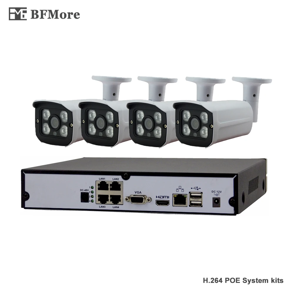 

BFMore 720P 1.0MP POE 4CH NVR Kit CCTV System IP Camera P2P IR IP66 Outdoor Weatherproof Video Security Surveillance Set P2P FTP