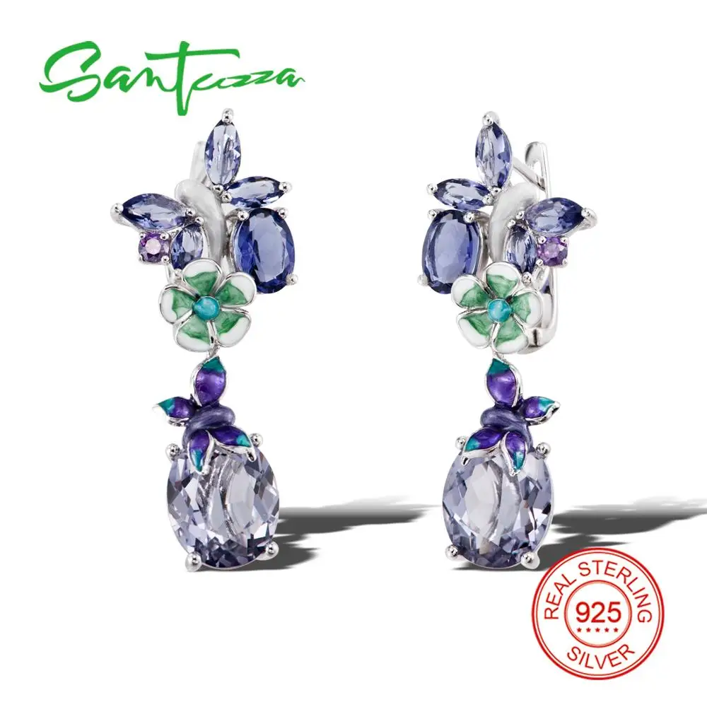 SANTUZZA Silver Earrings For Women 925 Sterling Silver Purple Butterfly Dangle Earrings Cubic Zirconia brincos Fasion Jewelry