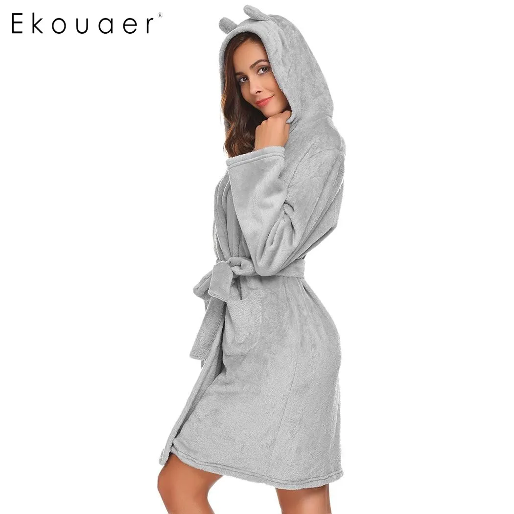 Ekouaer мягкий халат женский с капюшоном Плюшевые длинным рукавом открытой передней