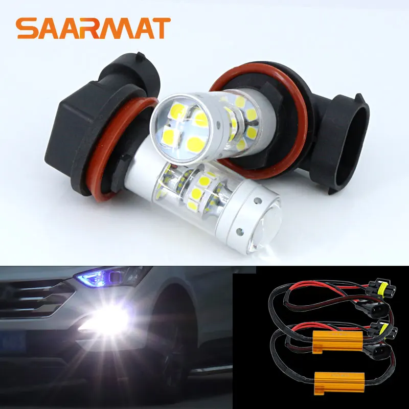 

2x H8 H9 H11 140W w/ SHARP Chip LED Fog Light Driving Bulbs+Canbus Decoder Error Free For Audi A3 A4 A5 S5 A6 Q5 Q7 TT