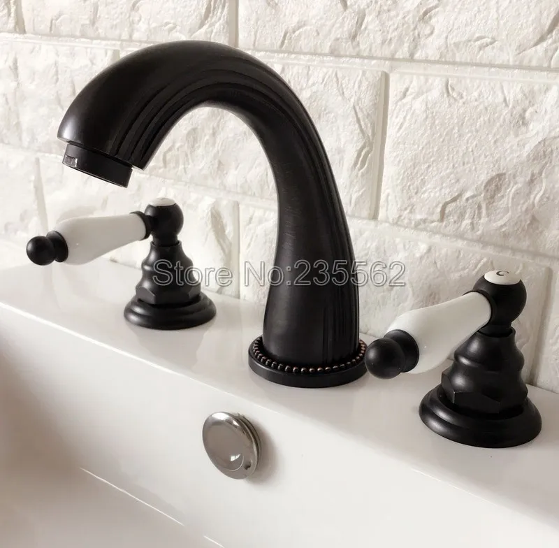 3 Hole Widespread Black Oil Rubbed Brass Bathroom Basin ...