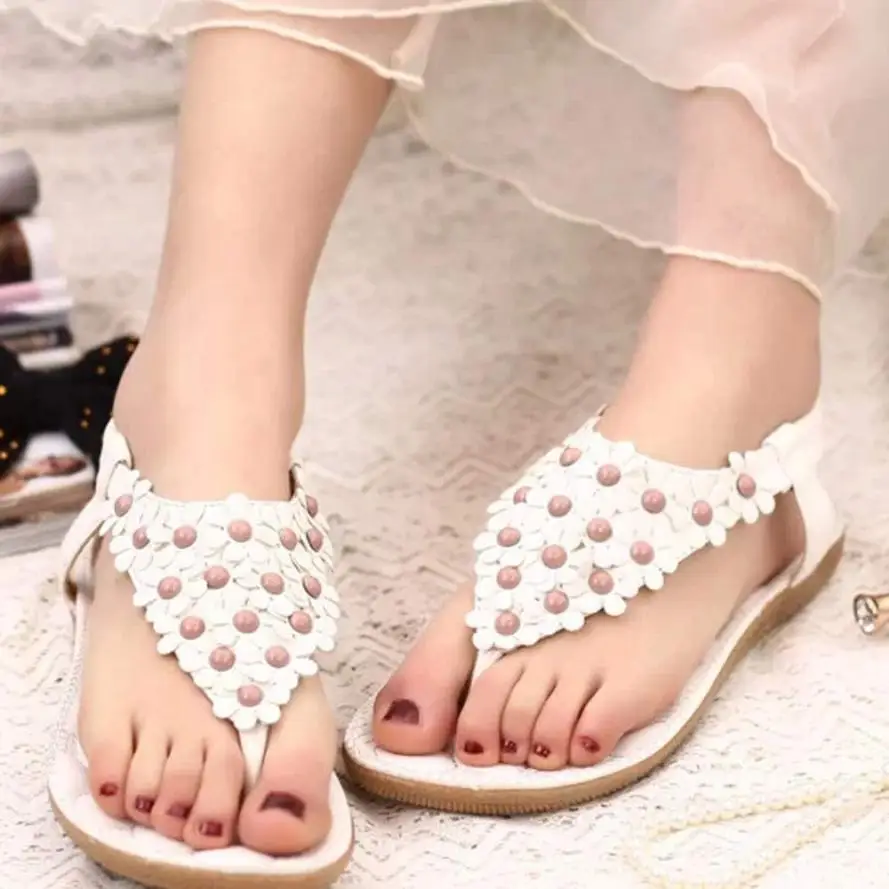 

SAGACE Shoes Sandals Sweet Summer Bohemia Sweet Beaded Clip Toe Sandals Beach Herringbone Casual sandals summer 2018MA17