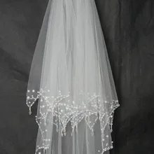 MissRDress ручной работы из бисера Фата с расческой два слои, свадебная фата Тюлевое кружево цвета слоновой кости Свадебная фата для свадьбы аксессуары JKm38