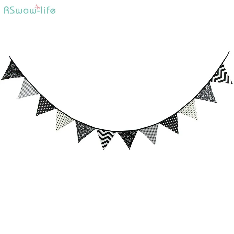 

Black and White Cotton Pennant Baby Photo Background Wedding Event Venue Festival Party Supplies Birthday Party Supplies