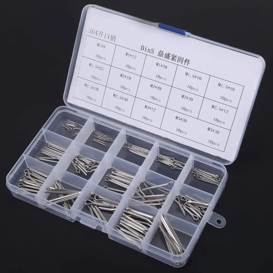 Details about   150Pcs Split Cotter Pins Kit Set W/ Box Stainless Steel Assortment Kit M1-M3 