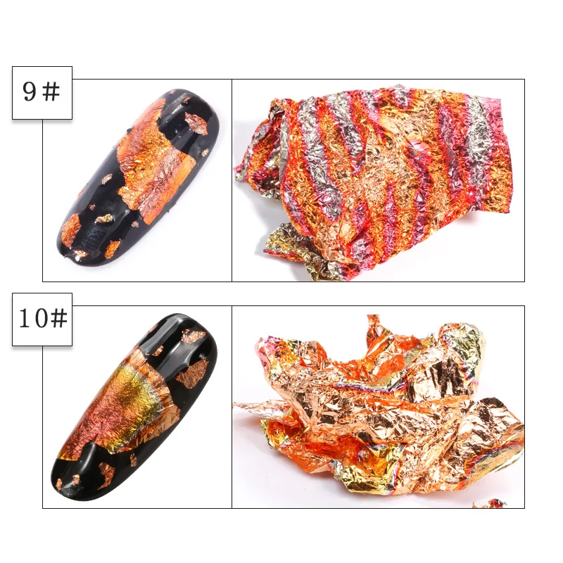 12 Colors/set Nail Foils Sticker Gold Silver Glitter Adhesive Glue Image Transfer Paillette Flake Chip Foil Paper Nail Art Tips