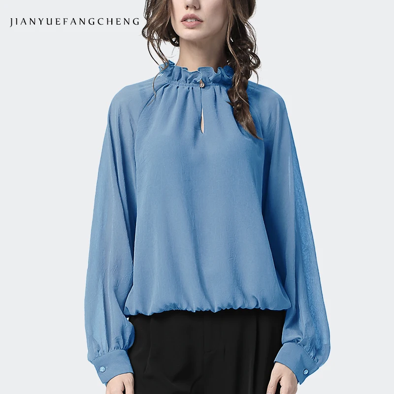 Elegant Black Chiffon Top Women Blouses Stand