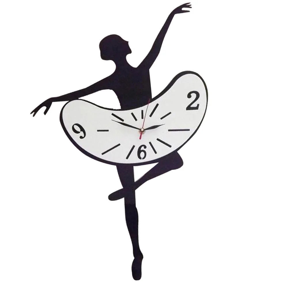 Ballerina Dance Girl Acrylic Decorative Non-Ticking Quartz Wall Clock For Home Living Room Bedroom