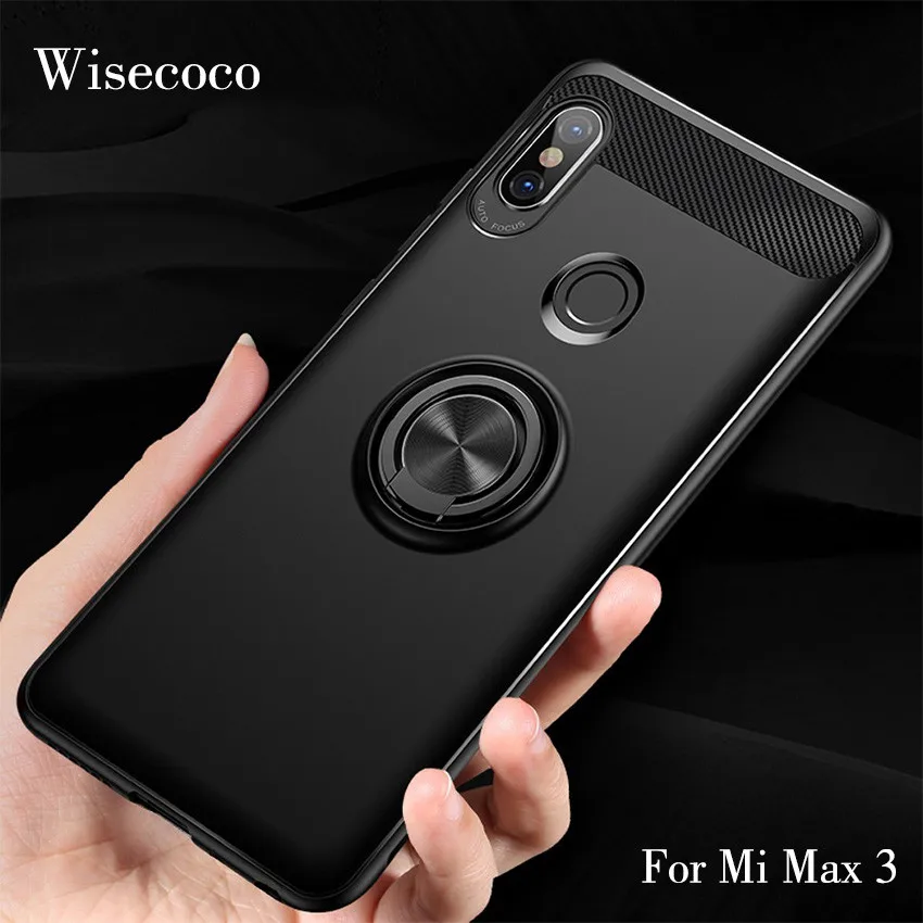 

For Xiaomi Mi Max 3 Magnetic Ring Holder Case Max 3 Max3 Soft Silicone Magnet Car Phone Cases Back Cover for Xiomi Max 3 Casing