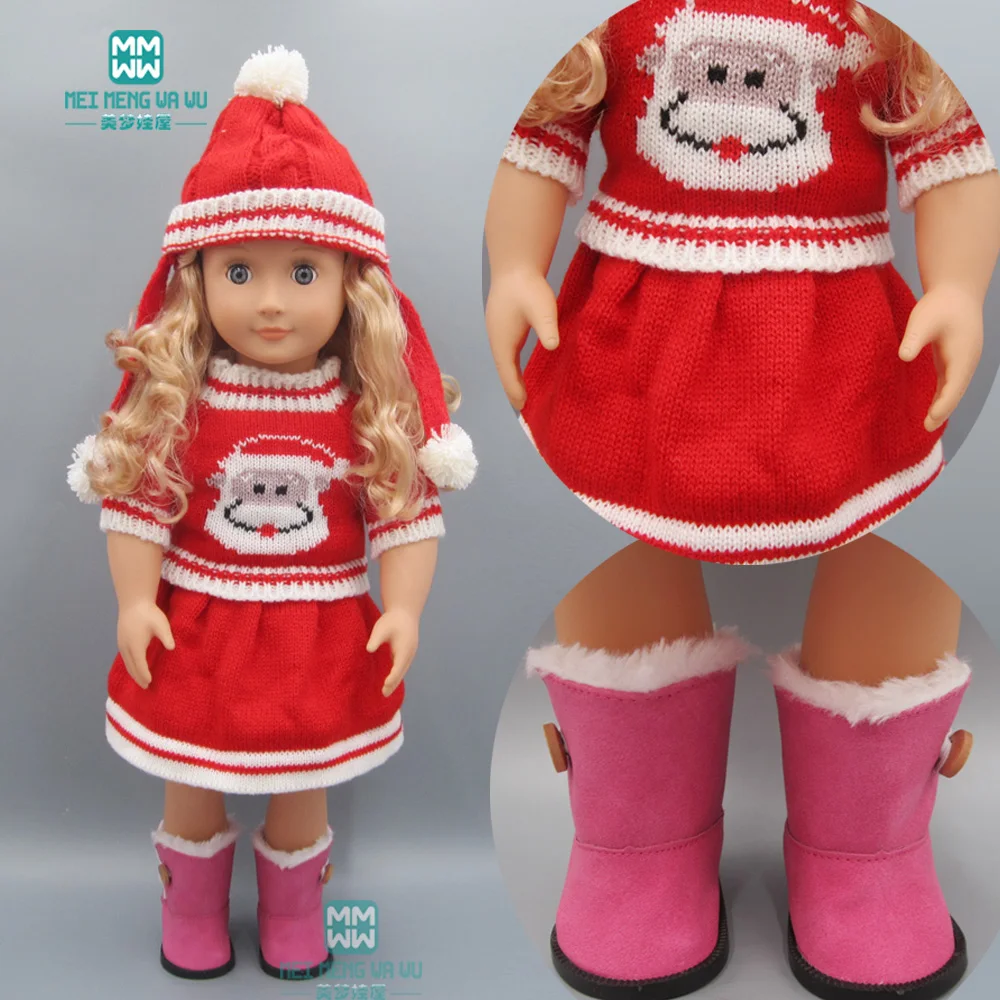 

Doll Clothes for 45cm American doll fashion Christmas sweater three-piece suit + short skirt + hat