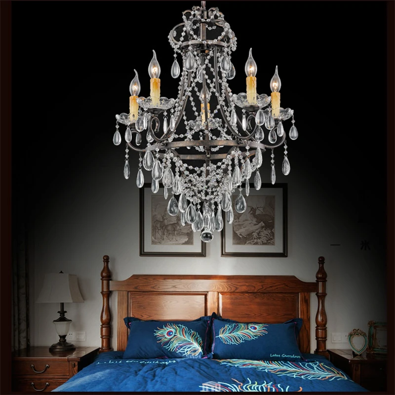

K9 Crystal Chandeliers European Vintage Simple Artistic Suspension Lighting Cafe Art Deco Hanging Lamp