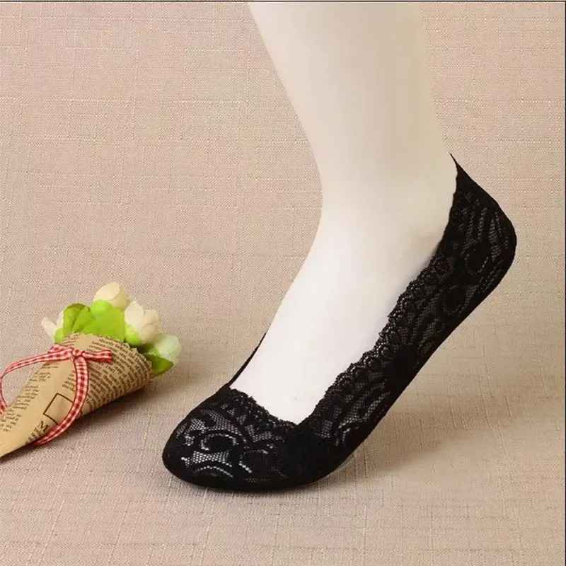 Lace Women Heel Socks Hollow Out Breathable Lady Shallow Top Sock Sweet Girls Solid Color Elastic Invisible Ship Socks New Fashion Anti Off (1)