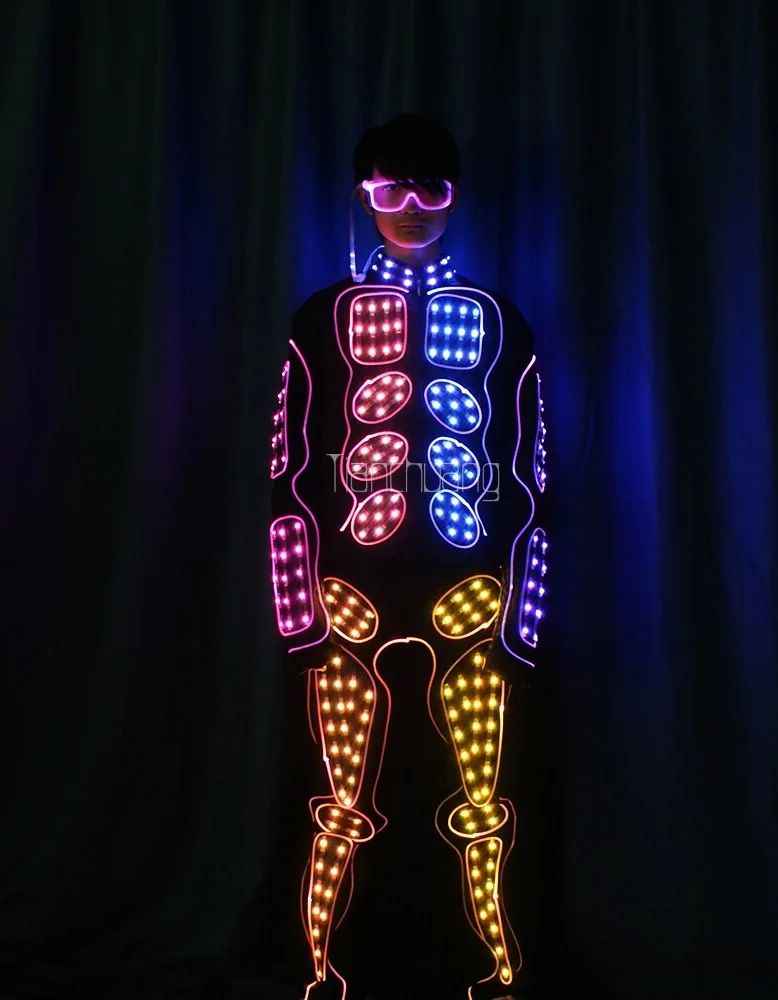 Флуоресцентный танцевальный светодиодный волоконно-излучающий костюм можно запрограммировать DMX полноцветный светильник одежда