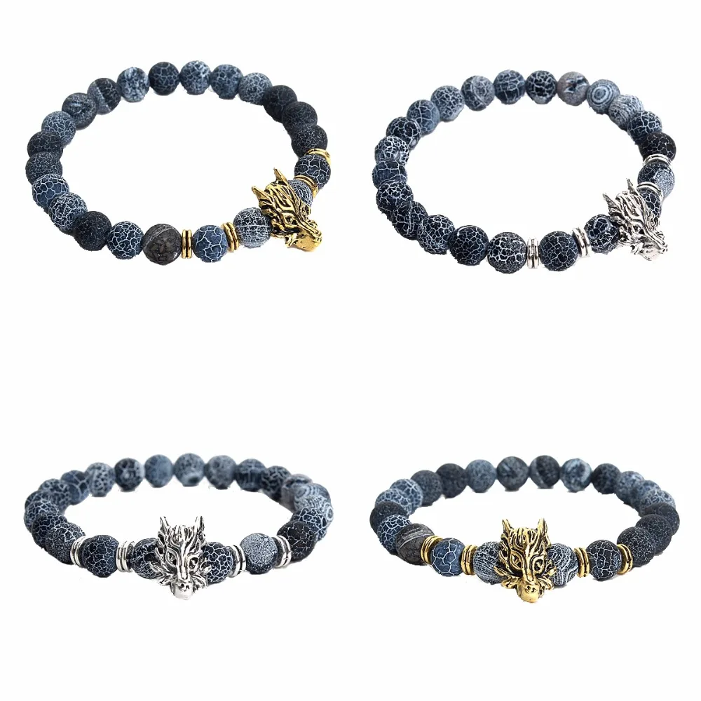 Новые высококачественные Дракон из натурального камня голова очарование мужские браслеты модные серебряные золотые мужские s Топ дизайн бусины браслеты подарок