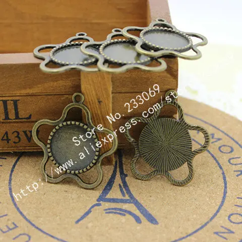 

Free shipping 20pcs Antique Bronze Alloy Plum Shape 18mm Round Cabochon Pendant Settings Jewelry Pendant Making T0030