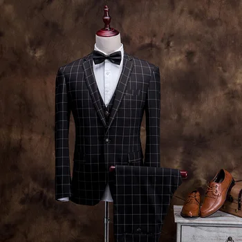 

BOU The spring of 2020 the new men's cultivate one's morality suit Grid three-piece British suit