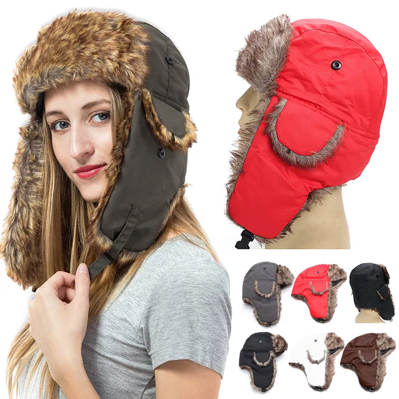

Men Women Winter Hat Trapper Trooper Earflap Warm Russian Ski Hat Fur Ushanka Hat Best Sale-WT