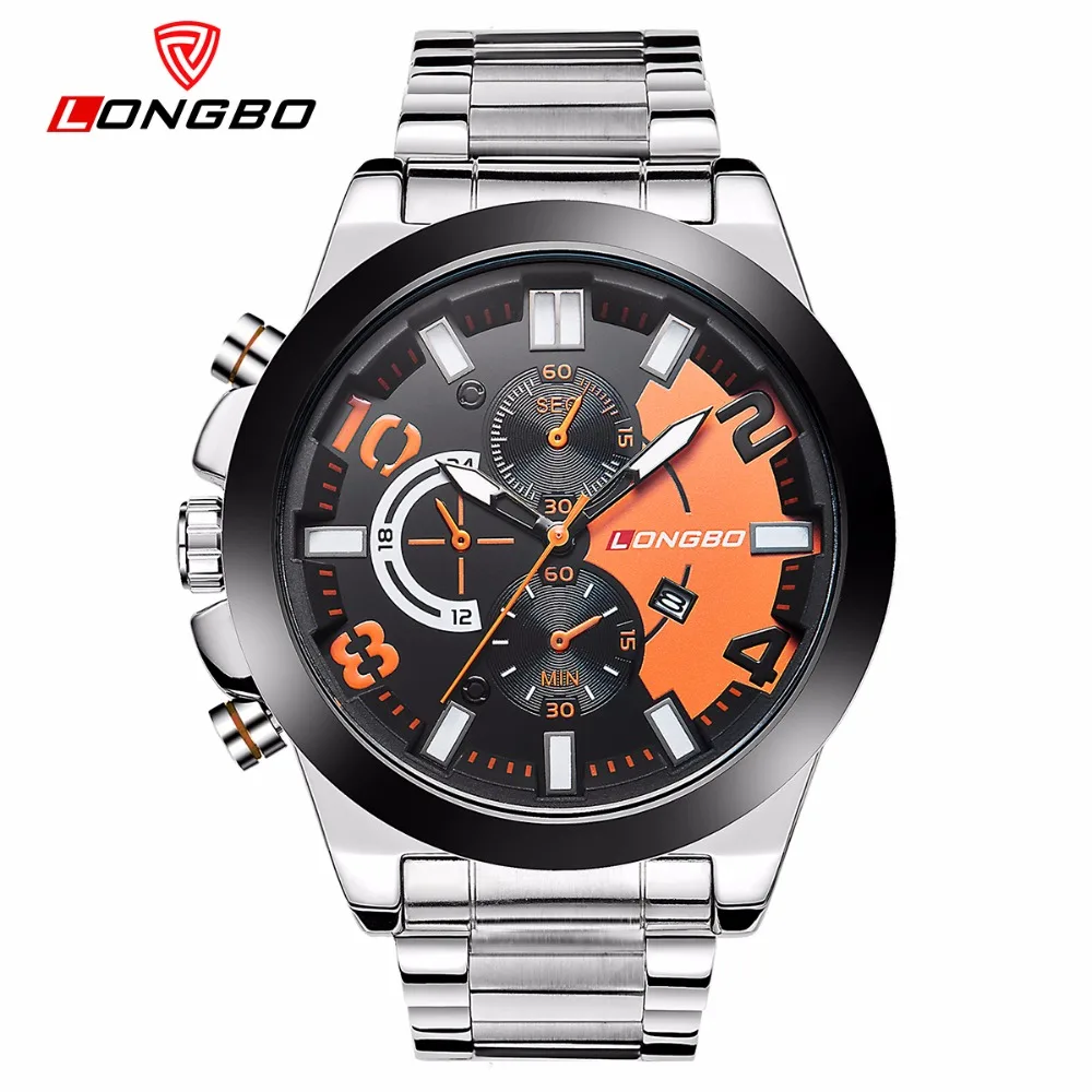 LONGBO Роскошные мужские часы со стальным кожаным ремешком спортивные кварцевые часы для мужчин мужские часы для отдыха простые часы Relogio Masculino 80187