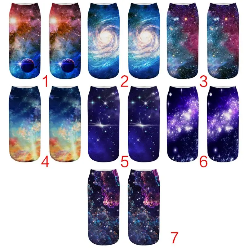 

Unisex Colorful Starry Sky Universe Print Low Cut Short Boat Socks 3D Digital Printing Rib Trim Funny Sport Casual Tube Hosiery