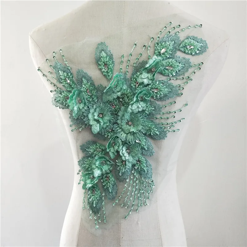 

Super gorgeous Lace embroidery patches Handmade flowers with Pearl sequins Applique for DIY Wedding dress