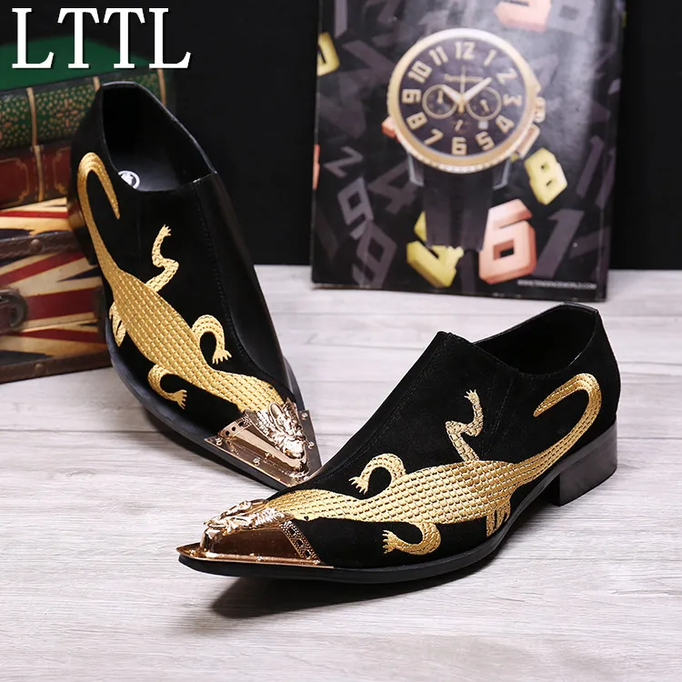 

New Fashion Men's Fashion Embroidery Crocodile Casual Shoes Dress Shoes Set Foot Lazy shoes Personality Metal Toe Men Shoes