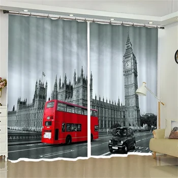 

British London Bus Tower Bridge Big Ben Scenery Curtains Backdrop Fabric Living Room Bedroom Office Window Decor Blackout Drapes