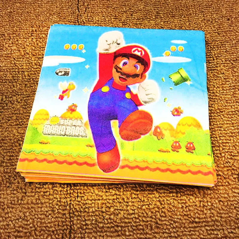 

20PCS/LOT SUPER MARIO NAPKINS KIDS BIRTHDAY PARTY FAVORS MARIO PAPER NAPKINS SUPER MARIO DISPOSABLE NAPKINS