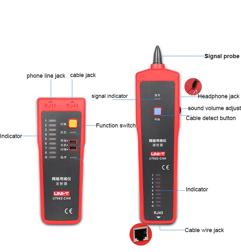 UNI T UT682 сетевой кабель Lan Трекер телефонный провод силовой кабель тестер RJ11 RJ45 провода линии Finder техобслуживание сети инструмент