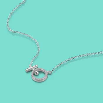 

OL style 925 sterling silver necklace girl chic silver zircon inlaid circle pendant solid silver water wave chain good quality