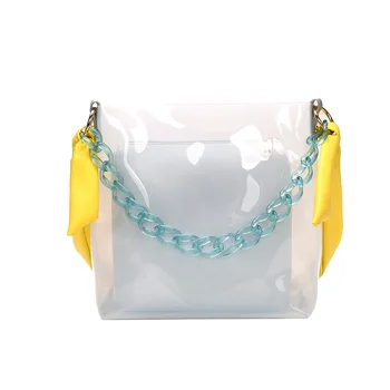 

Summer PVC Transparent Jelly Beach Bags Big Capacity Acrylic Chain Handbags Candy Color Shoulder Crossbody Bags For Women 2019