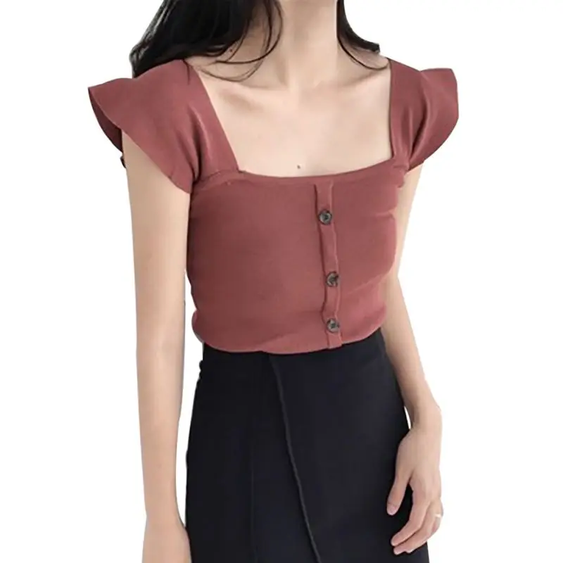 

Women's Summer Vest Solid Sleeveless Button Knitted Tank Top Slim newest