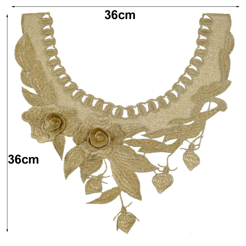 1 шт., Золотая Кружевная аппликация, большой вырез, воротник, Аппликации, вышивка, кружевная отделка, ткань, шитье, пэчворк, сделай сам, скрапбукинг