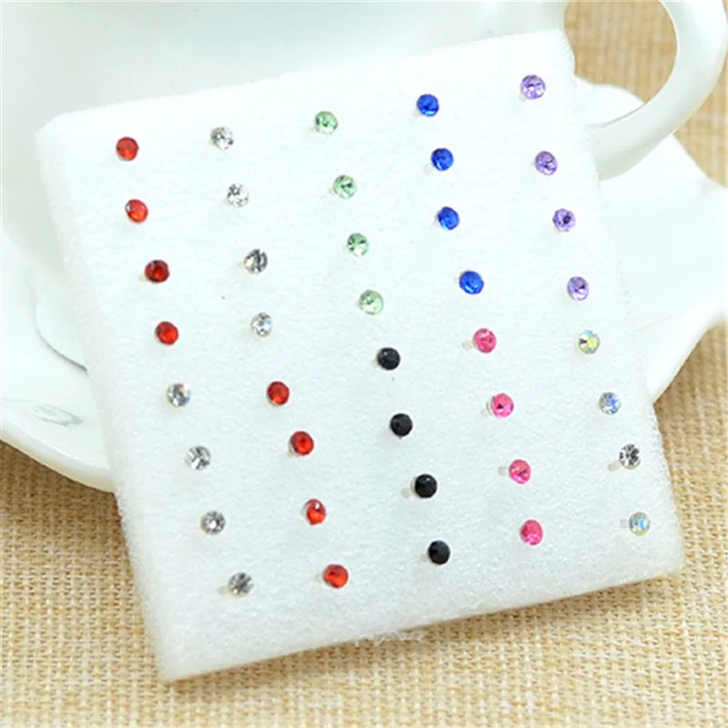 Wholesale 20Pairs /pack Fashion Multicolor Round Rhinestone Crystal Plastic Hypoallergenic Stud Earrings Women Girls D-249