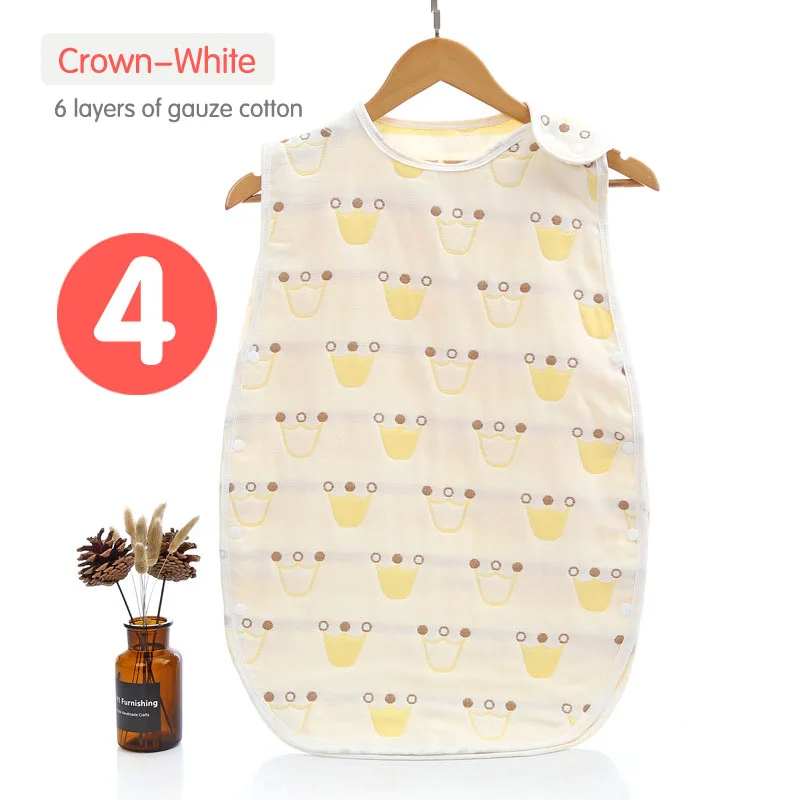 Спальный мешок для новорожденных, муслин, чистый хлопок, спальный мешок, мягкий жилет без рукавов, спальный мешок, анти-кик, одеяло Saco Be Dormir Para Bebe - Цвет: 4Crown white