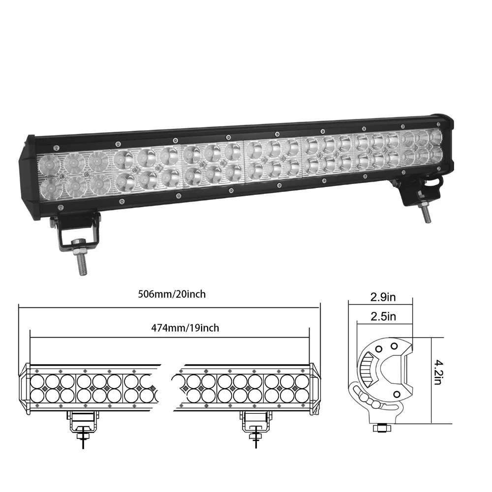 Ceny Auxtings LED 20 cali 126w 12V listwa świetlna LED uchwyt na tablicę rejestracyjną zderzak IP67 Combo Beam prosto samochód Offroad 4x4 dla Jeep ATV