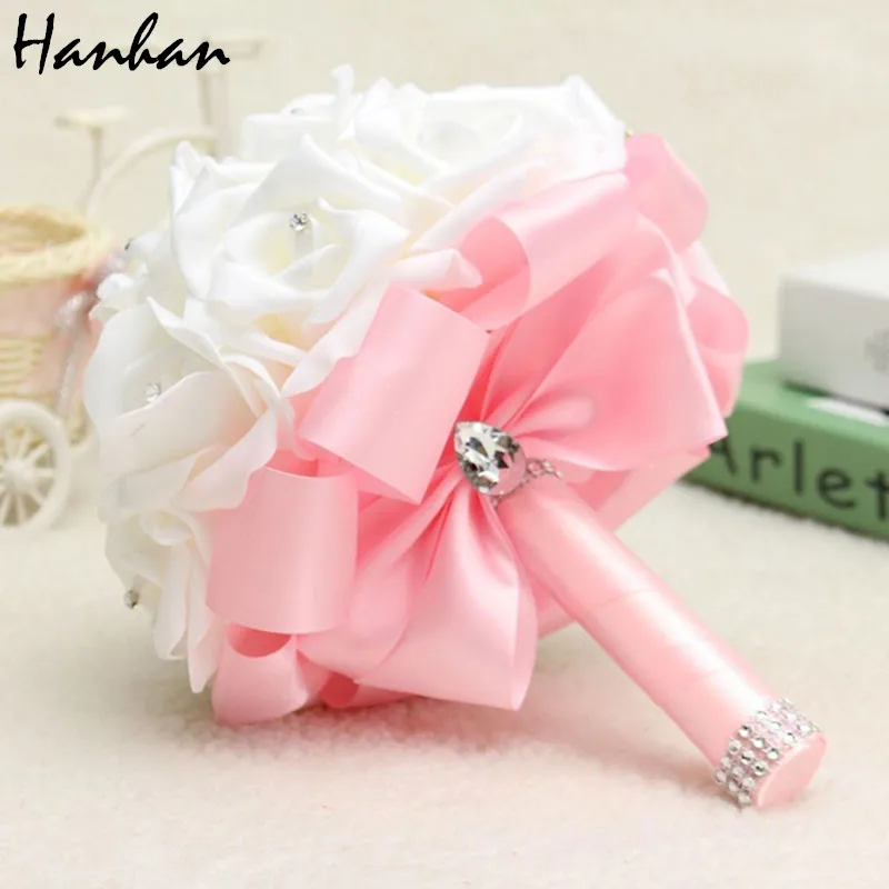 

New Bridal Bouquet Rose Foam Crystal Diamante Wedding Handmade Bridesmaid Flower