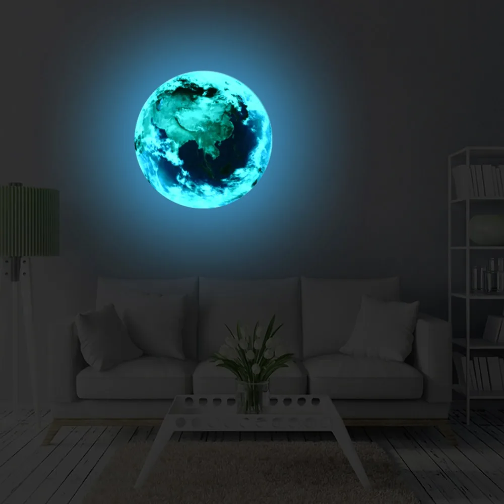 3D Светящийся синий узор земля самоклеющиеся DIY светящиеся планеты настенные Стикеры для детской комнаты Детская гостиная украшения для дома