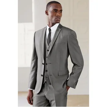 

Custom Made Two Button Grey Groom Tuxedos Groomsmen Mens Wedding Suits Prom Bridegroom (Jacket+Pants+Vest) A117
